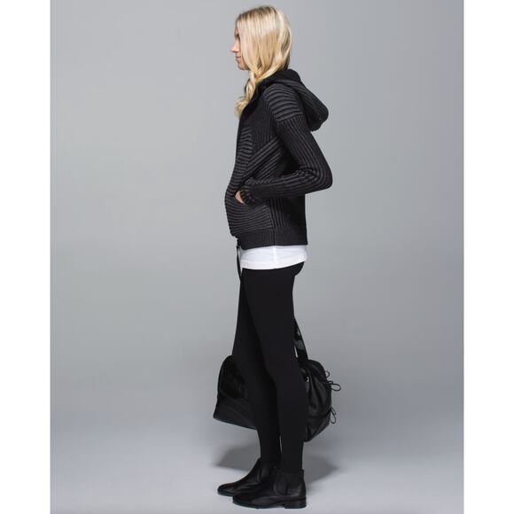 LULULEMON Embrace Hoodie Ribbed Knit Black Heathered Dark Grey Sz 4 {3J47} - Picture 2 of 7